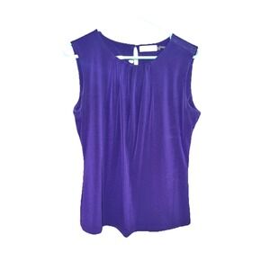 Calvin Klein Purple Sleeveless Pleated Neck Blouse Shell Size Medium EUC Office